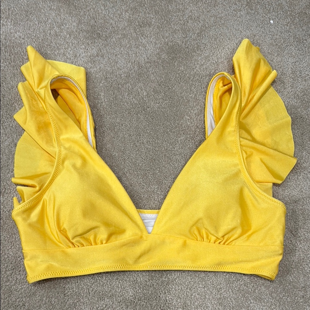 Yellow Ruffled Shoulder Bikini Top